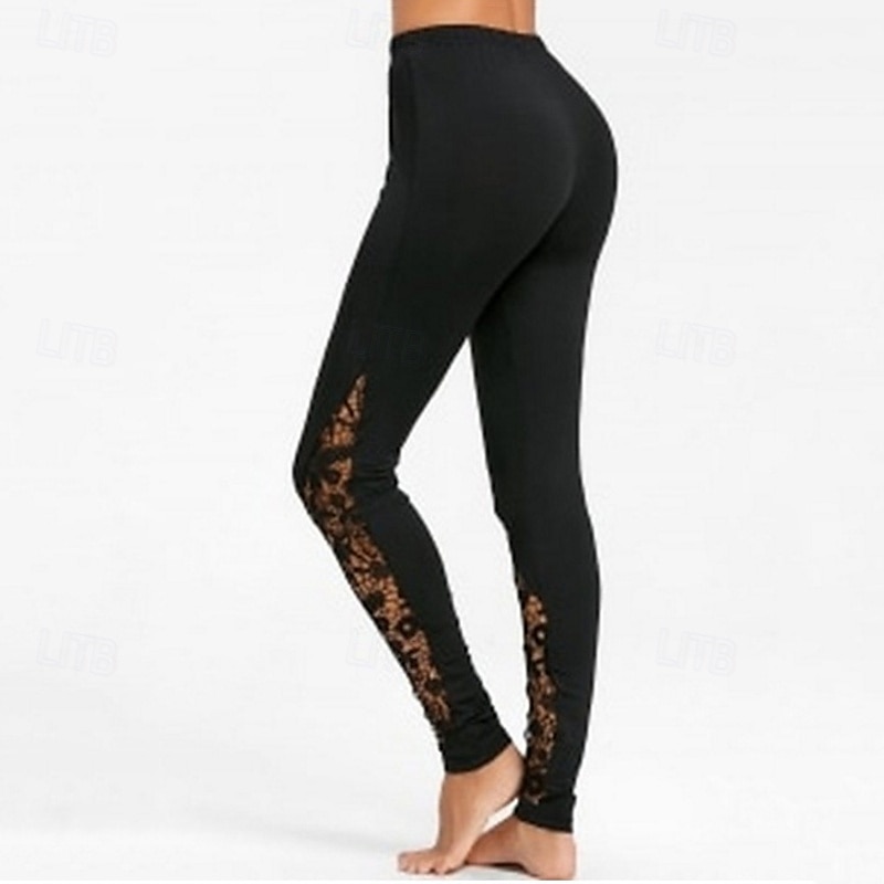 Pentru femei Jambiere Pantaloni scurți anti uz Modă Șic Stradă Lungime gambă Talie Înaltă Culoare solidă Dantelă Talie elastică Respirabil Comfortabil Strech Purtare Zilnică Sfârșit de săptămână Negru 2025 - $14.99 –P1