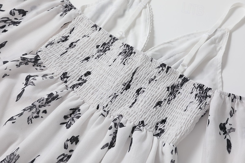 Damskie Sukienka mini Sukienka Boho Strój zachodni Moda Urlop Codzienny Wyjściowe Regularny Kwiat Długi rękaw W serek Biały Lato 2025 - $31.99 –P5