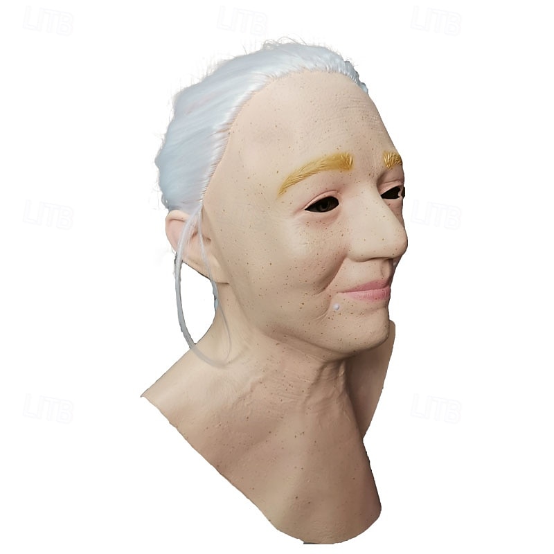 Mască de Halloween pentru bunica, costume realiste și înfricoșătoare, mască facială din latex, mască de groază pentru femeie în vârstă, recuzită de petrecere de vrăjitoare înfricoșătoare 2025 - $34.99 –P2