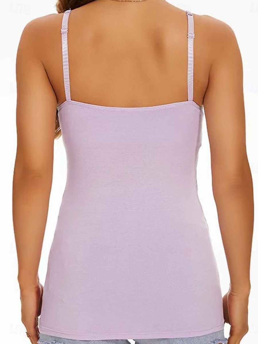 Dam Camisole linne Ensfärgat Dagligen Grundläggande Ledigt Ärmlös Axelband Vanliga toppar Dagligen Öppen rygg Svart Purpur Grön Beige Sommar 2025 - $11.49 –P3