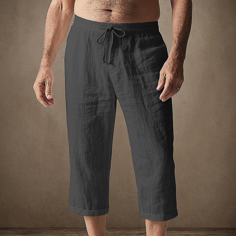 Homens Calças Capri Shorts de linho Shorts de verão Shorts de praia Bolsos Cintura elástica Com Cordão Tecido Conforto Respirável Comprimento da panturrilha Férias Feriado Praia Havaiana Boho Preto de 2025 por $16.49 –P3