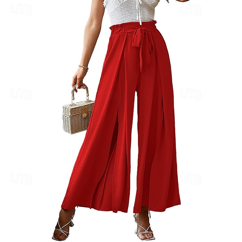 Mulheres Perna larga Calças Roupa de rua Casual Comprimento total Natural Tecido Bolsos Com Cordão Design de cordão elástico Exterior Confortável Final de semana Streetwear Magenta Camelo Adamascado de 2025 por $18.99 –P9