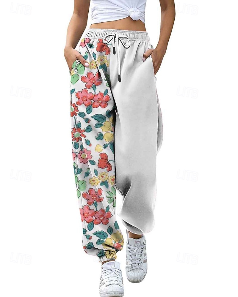 Mujer pantalones Corte Recto Ropa de calle Casual Longitud total Cintura Media Flor Bolsillo Estampado Diseño de cordón elástico Al Aire Libre Cómodo Exterior Noche Gris Amarillo Rosa Verde Ejército 2025 - $20.99 –P9