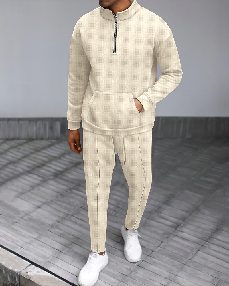 Per uomo Tuta da Ginnastica Pantaloni da Tuta Pista superiore Tasca con cerniera Tinta unita Completo Abbigliamento Autunno Nero Bianco Palestra Athleisure Corsa Antivento Manica Lunga Sport del 2026 a $44.99 –P1