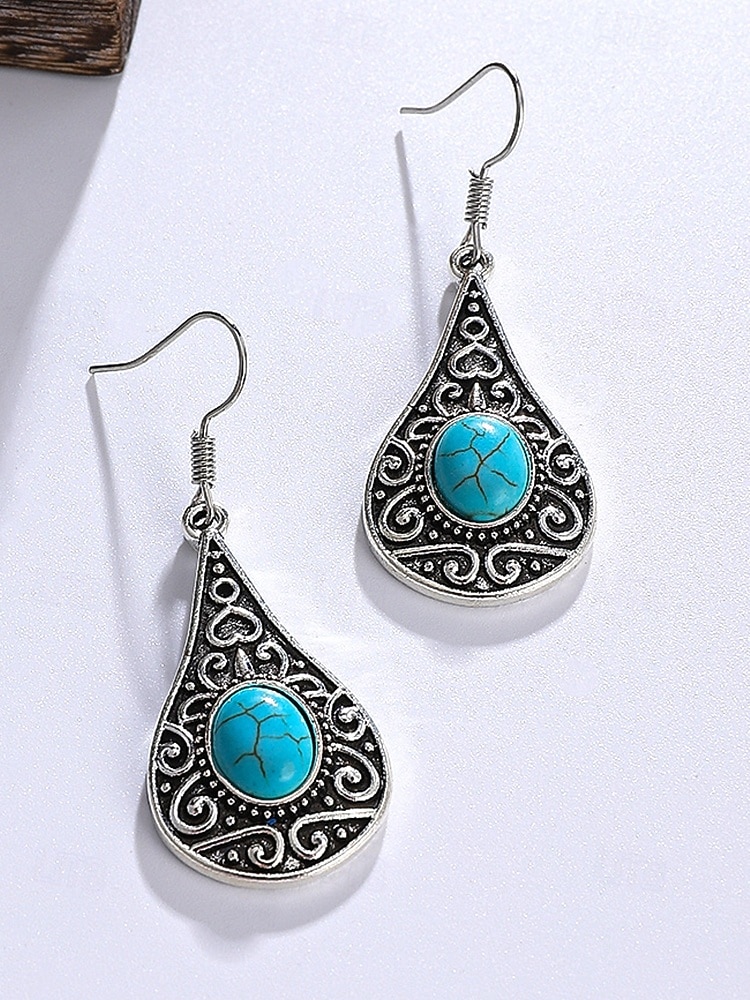 Cercei boho cu inimă turcoaz pentru femei – accente vintage din argint, design cu pietre naturale pentru femei cu spirit liber, ideali pentru festivaluri de muzică, ieșiri casual și cadouri 2026 - $9.99 –P6