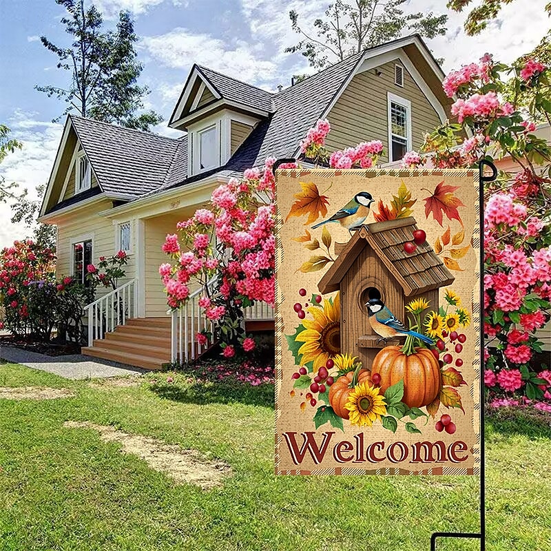 Halloweenská zahradní vlajka na Den díkůvzdání - oboustranný sezónní banner na zahradu pro podzimní dekorace - odolná a povětrnostním vlivům odolná polyesterová vlajka pro venkovní trávník, verandu nebo zahradní dekoraci 2025 - $7.99 –P10