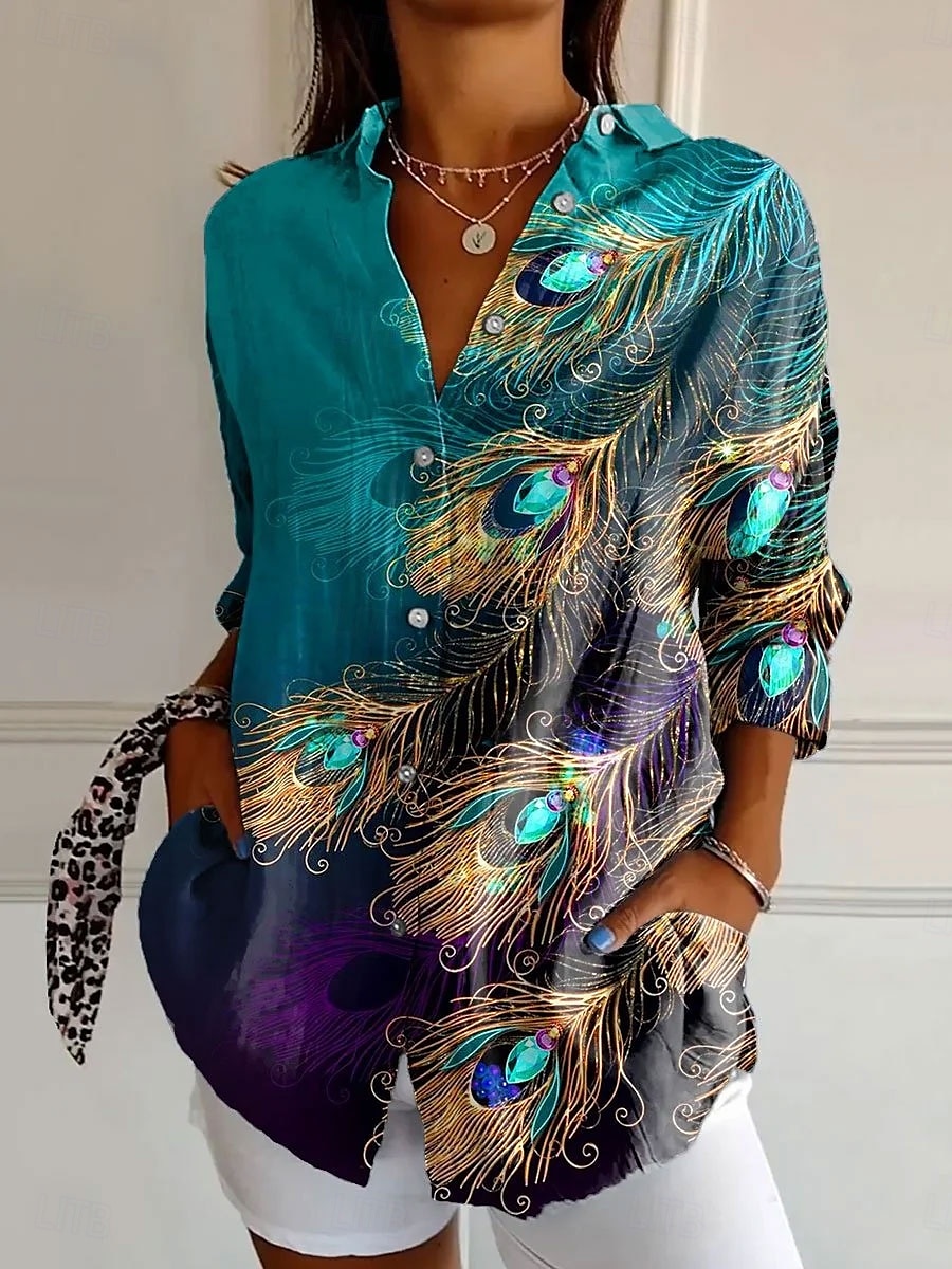 Women's Shirt Ombre Striped Marble Daily Stylish Casual Long Sleeve Shirt Collar Regular Tops Daily Holiday Buttons Print Black Yellow Red Blue Summer Spring 2025 - $32.99 –P1