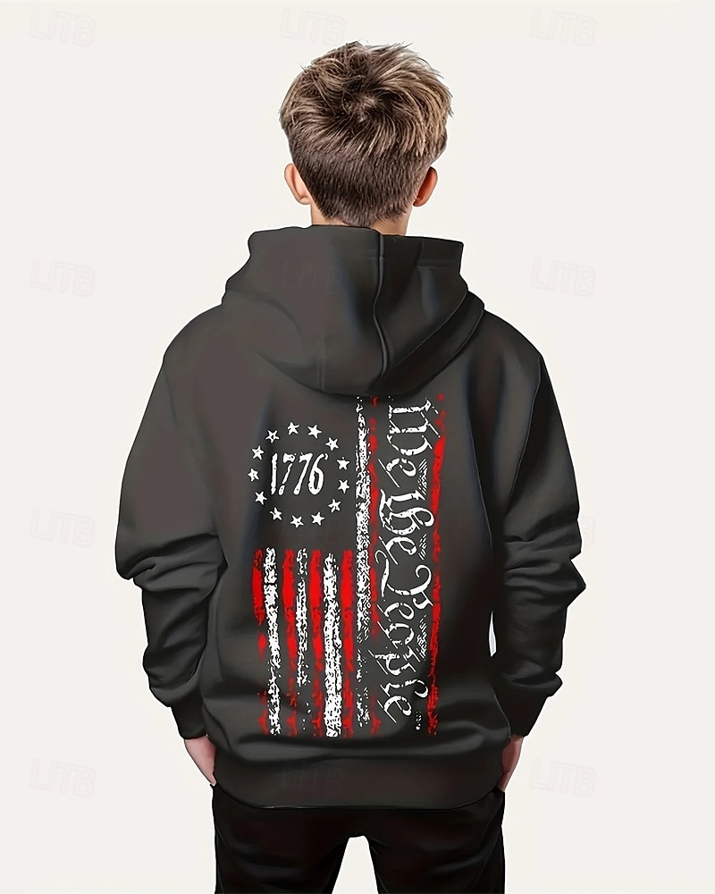 Pojkar 3D Flagga Huvtröja Långärmad Vår Höst Mode Streetwear Barn 4-12 år Huva Utomhus Ledigt Dagligen Normal 2025 - $18.99 –P2
