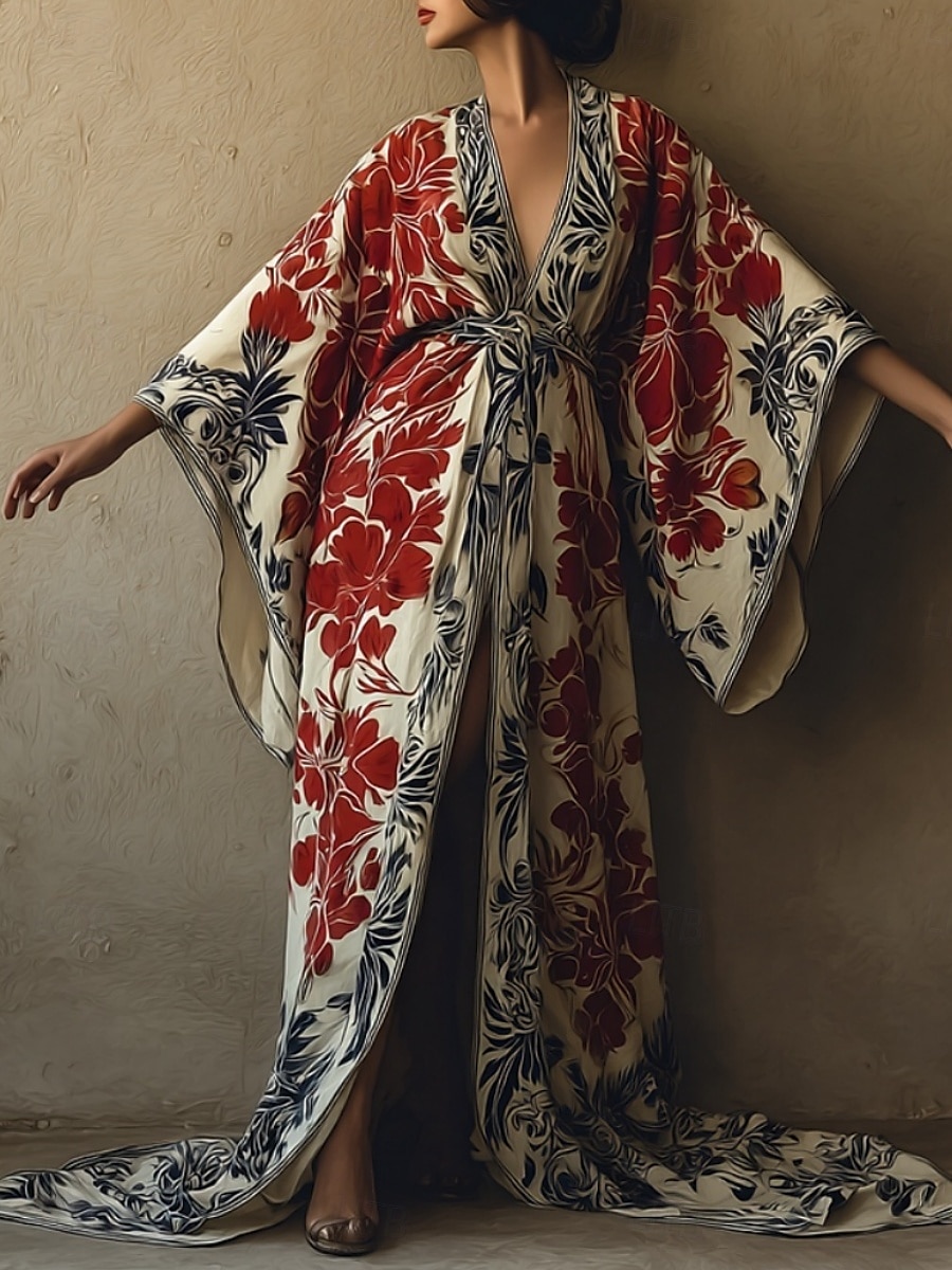 Femmes Robe Longue Maxi Robe Robe Décontractée Robe évasée Robe d'été Mode Moderne Quotidien Fête Plage Coupe régulière Fleuri manche longue Col en V Vin bleu marine Bleu Violet Été Printemps de 2025 ? $24.99 –P1