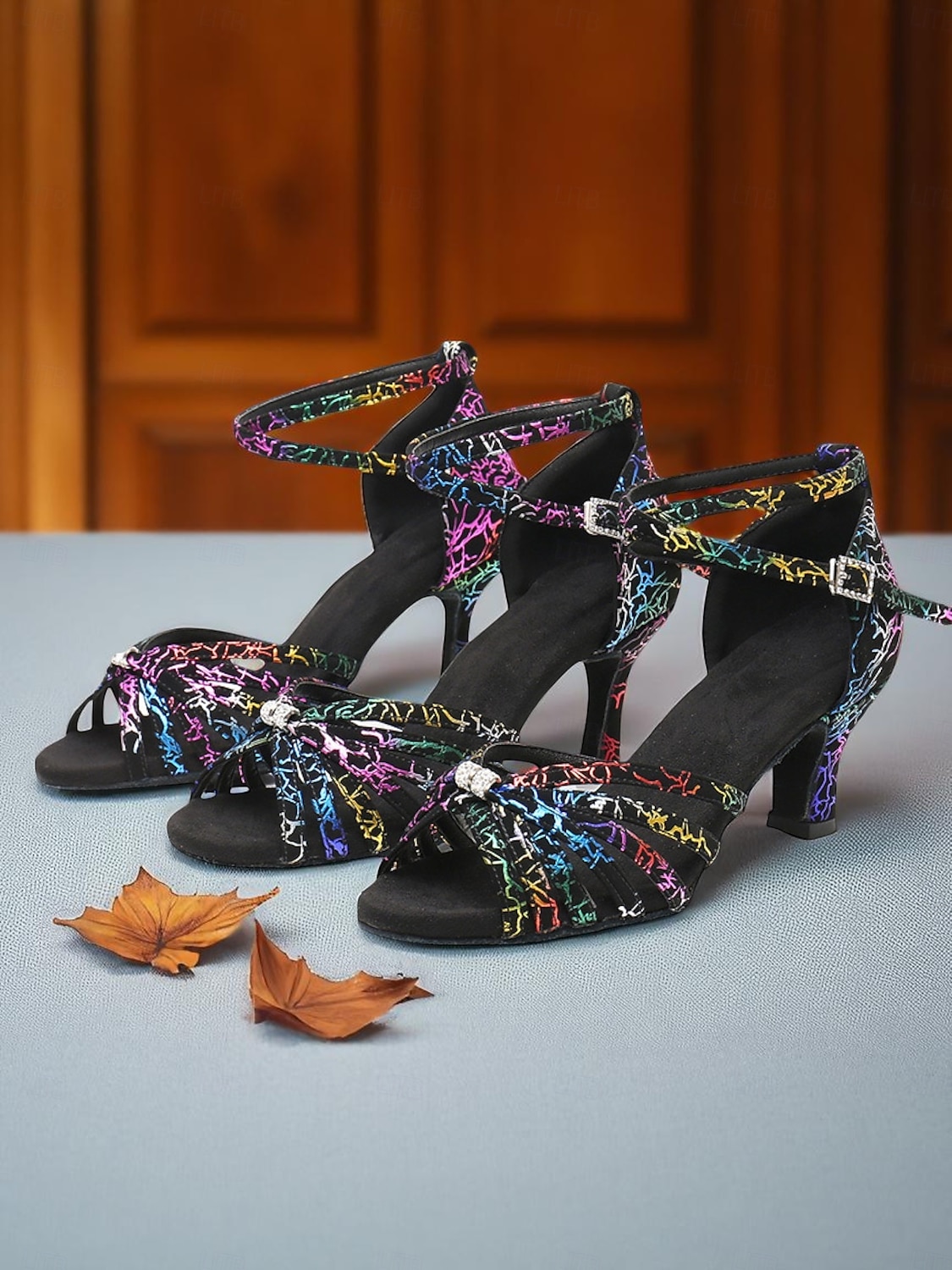 Women's Professional Satin Dance Sandals with Rainbow Cracked Design and Adjustable Ankle Strap for Ballroom and Latin Dance 2025 - $42.99 –P1