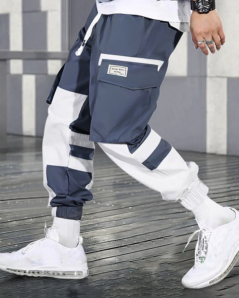 Men's Cargo Pants Trousers Techwear Elastic Waist Drawstring Multi Pocket Color Block Wearable Outdoor Daily Camping & Hiking Fashion Classic Black Blue 2026 - $30.99 –P4