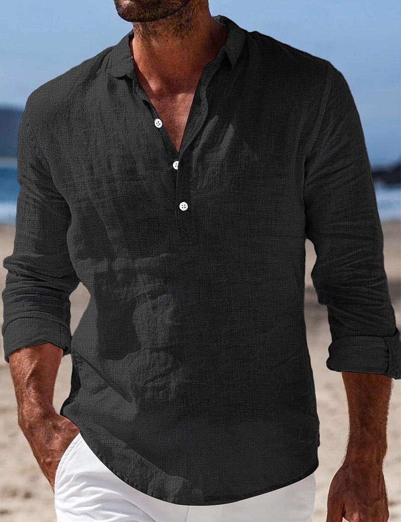Hombre Camisa Camisa de lino Camisa de verano Ropa de playa Plano Vacaciones Casual Negro Blanco Azul Piscina Caqui Manga Larga Diseño Primavera verano Ropa 2025 - $10.99 –P4