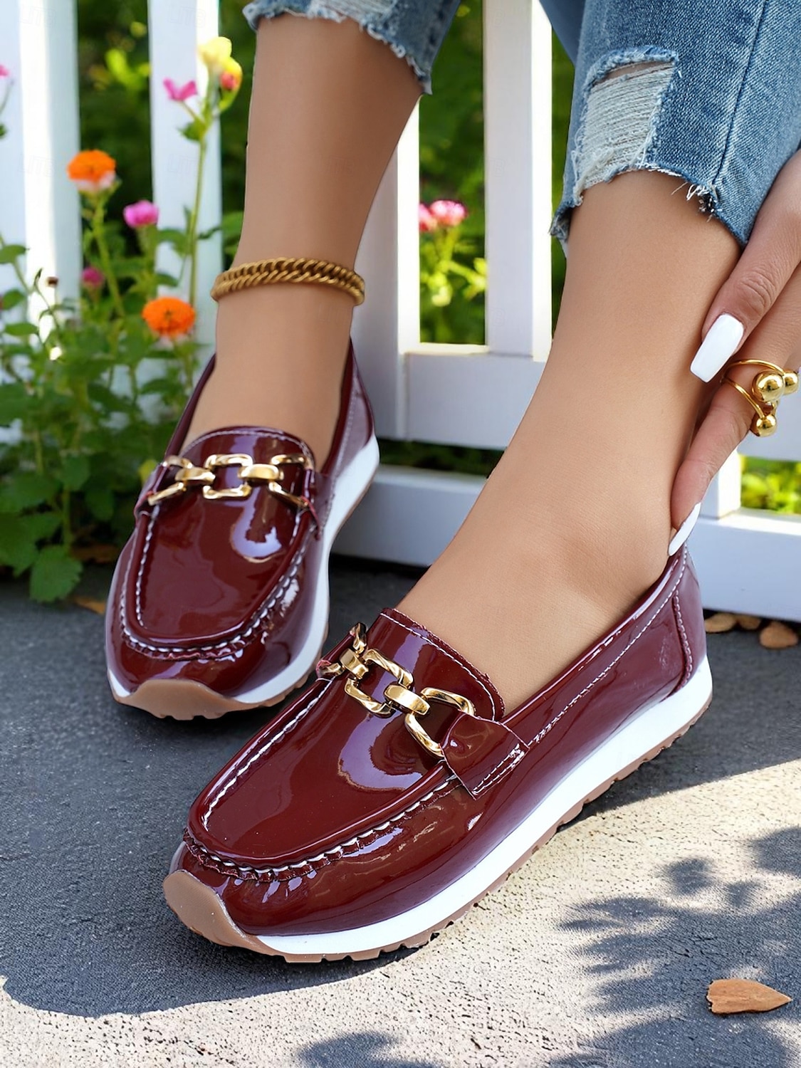 Women's Loafers with Gold Buckle – Casual Slip-On Flat Shoes for Garden Walks, Brunch & Everyday Errands 2025 - $24.99 –P2