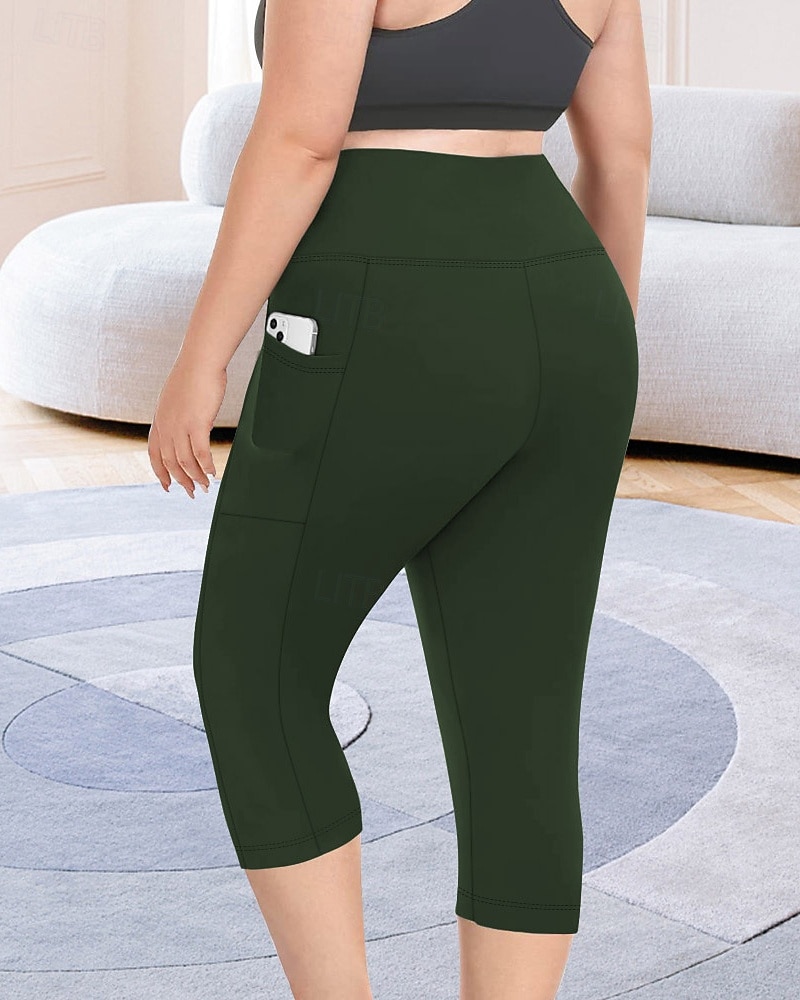 Femmes leggings de pilates Jambières Capri pantalon de sport Avec Poches Léger Pilates Salle de sport Course Leggings Capri Couleur Unie Gris foncé Noir Vert Véronèse Grande taille Des sports Tenues de 2026 ? $17.99 –P12