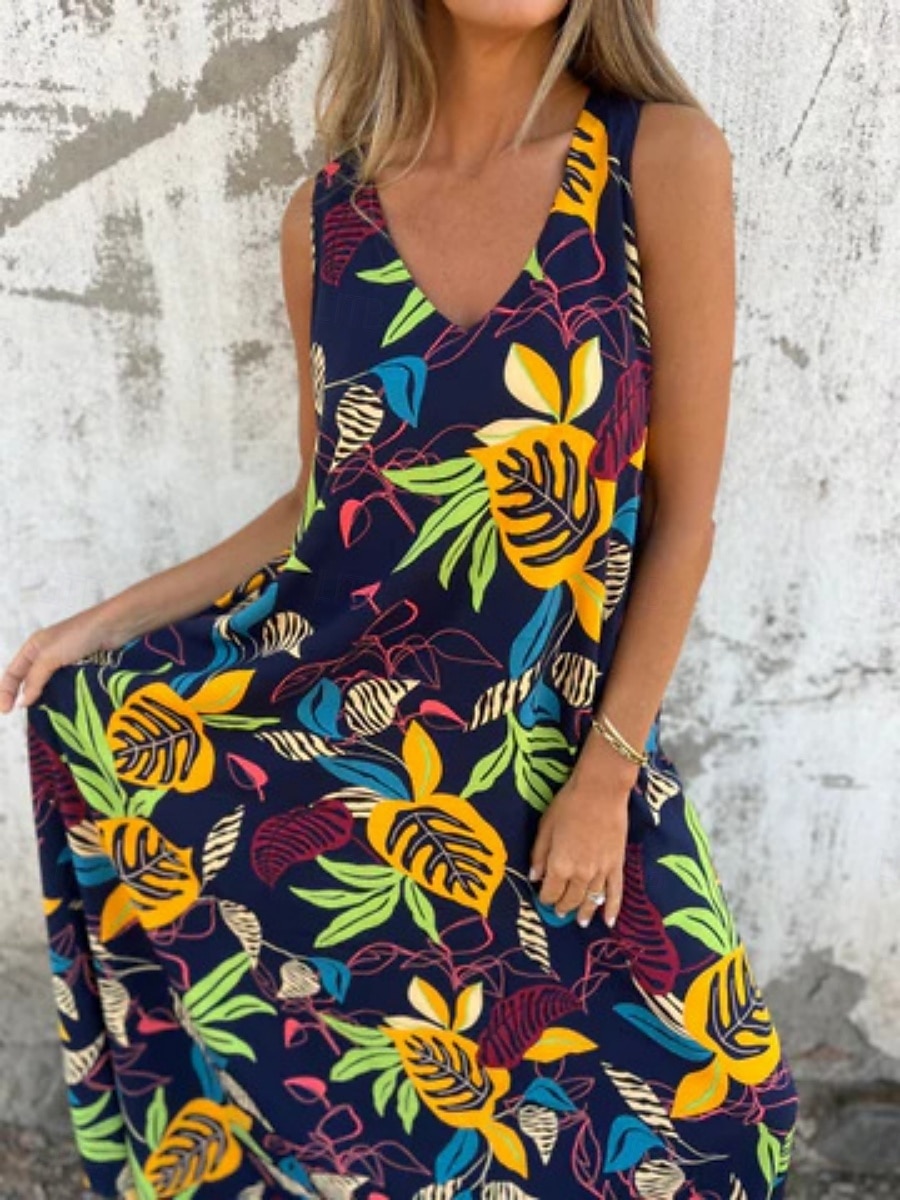 Femmes Robe maxi Robe trapèze Robe Nuisette Vacances Occasionnel Boho Extérieur Sortir Coupe régulière Fleuri Sans manches Col en V Bleu Abricot Beige Été de 2025 ? $23.99 –P14