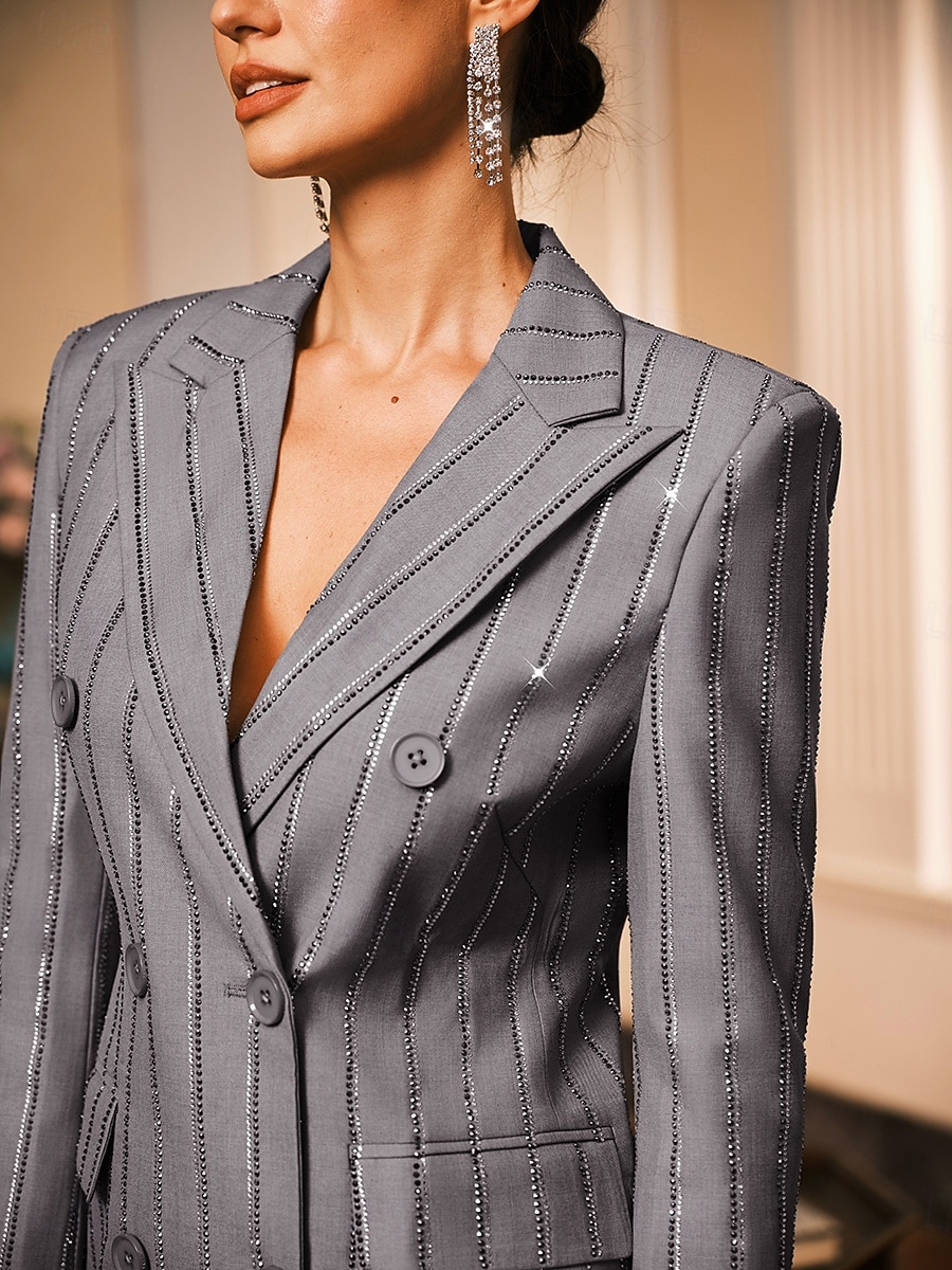 Mujer Trajes de 2 piezas Formal Invitado a la boda Noche formal Elegante Vintage Sencillo Manga Larga Hasta el Suelo Solapa pico Botonadura Doble 2026 - $229.99 –P2