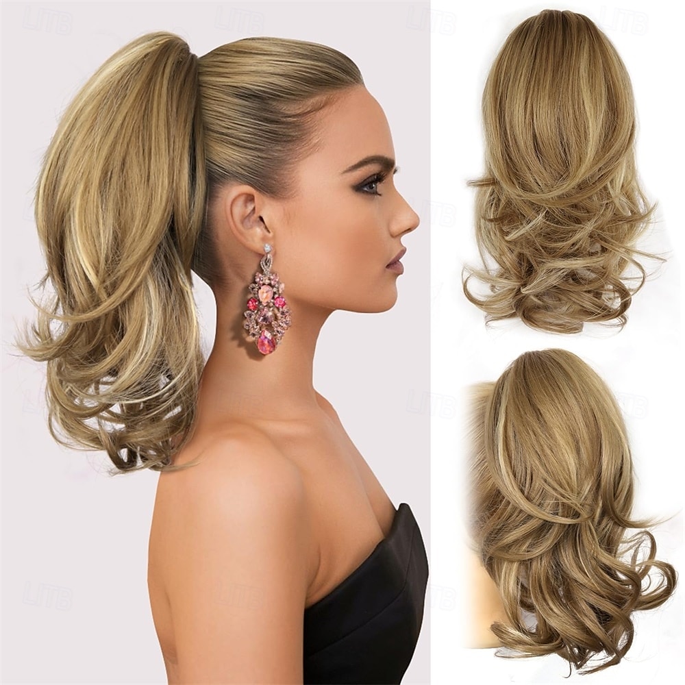 Extension de queue de cheval blonde de 14 pouces - extensions de cheveux ondulées en queue de cheval à pince, extensions de cheveux synthétiques, queue de cheval à clipser, queues de cheval pour de 2025 ? $11.49 –P1