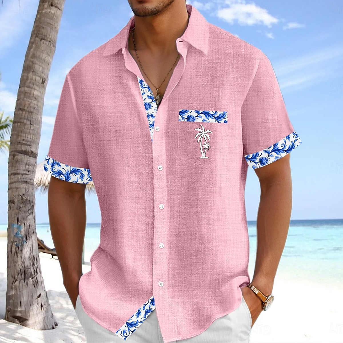 Per uomo Camicia Camicia di lino Camicia Estiva Camicia da Spiaggia Camicia con Bottoni Floreale Ferie Abbigliamento quotidiano Bianco Rosa Blu marino Azzurro Manica Corta Collo ripiegato Estate del 2025 a $25.99 –P6