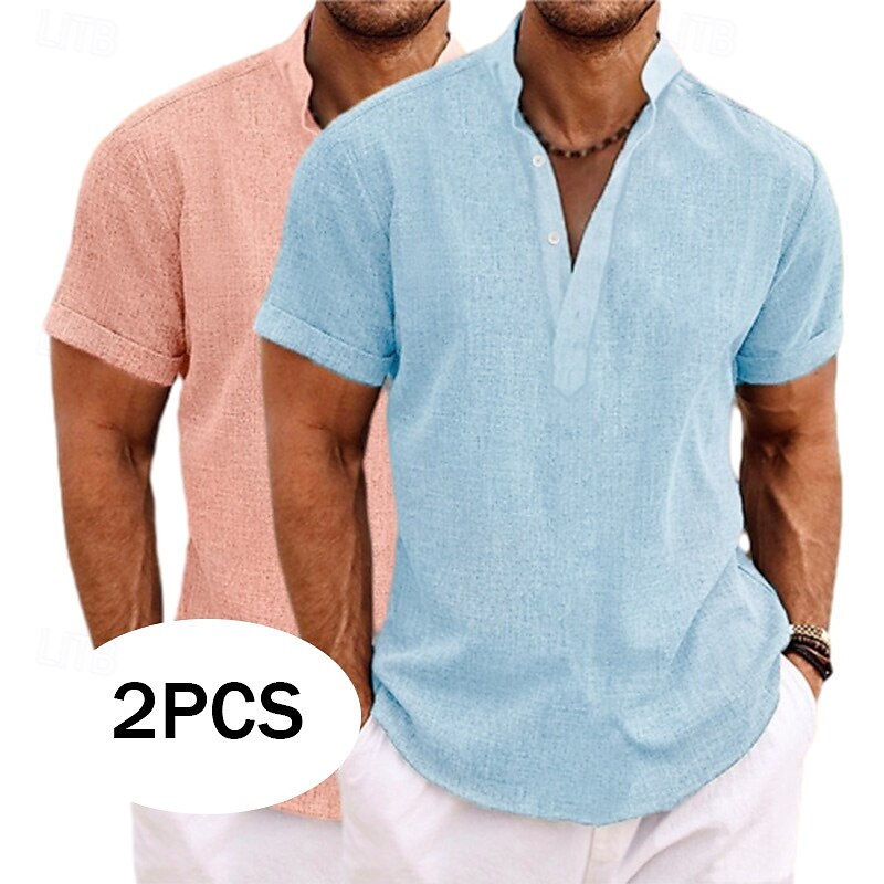Per uomo Camicia Camicia di lino Camicia con colletto alla coreana Camicia popover Camicia Estiva Abbigliamento da spiaggia Semplice Vacanza Casuale Gray + verde Bianco + giallo Bianco + Verde Bianco del 2025 a $27.99 –P1