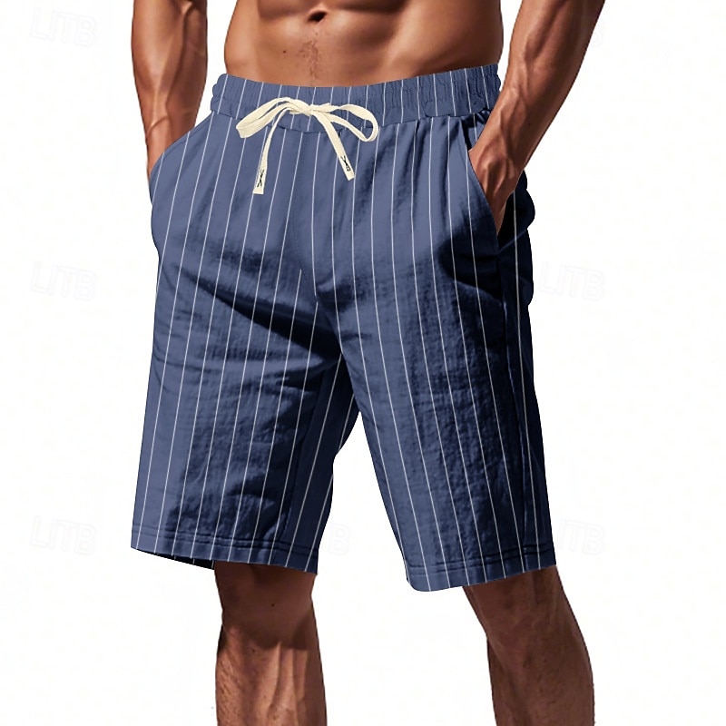 Voor heren Korte broek Linnen korte broek Zomer korte broeken Strandshorts Trekkoord Zak Elastische taille Gestreept Comfort Ademend Korte Strand Vakantie Feestdagen Hawaii Boho Zwart Marineblauw 2026 - $20.99 –P14