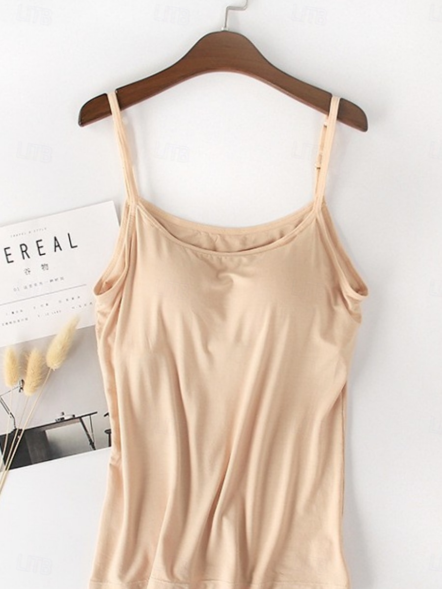 Dam Camisole linne Ensfärgat Dagligen Grundläggande Ledigt Ärmlös Axelband Vanliga toppar Dagligen Öppen rygg Svart Purpur Grön Beige Sommar 2025 - $11.49 –P5