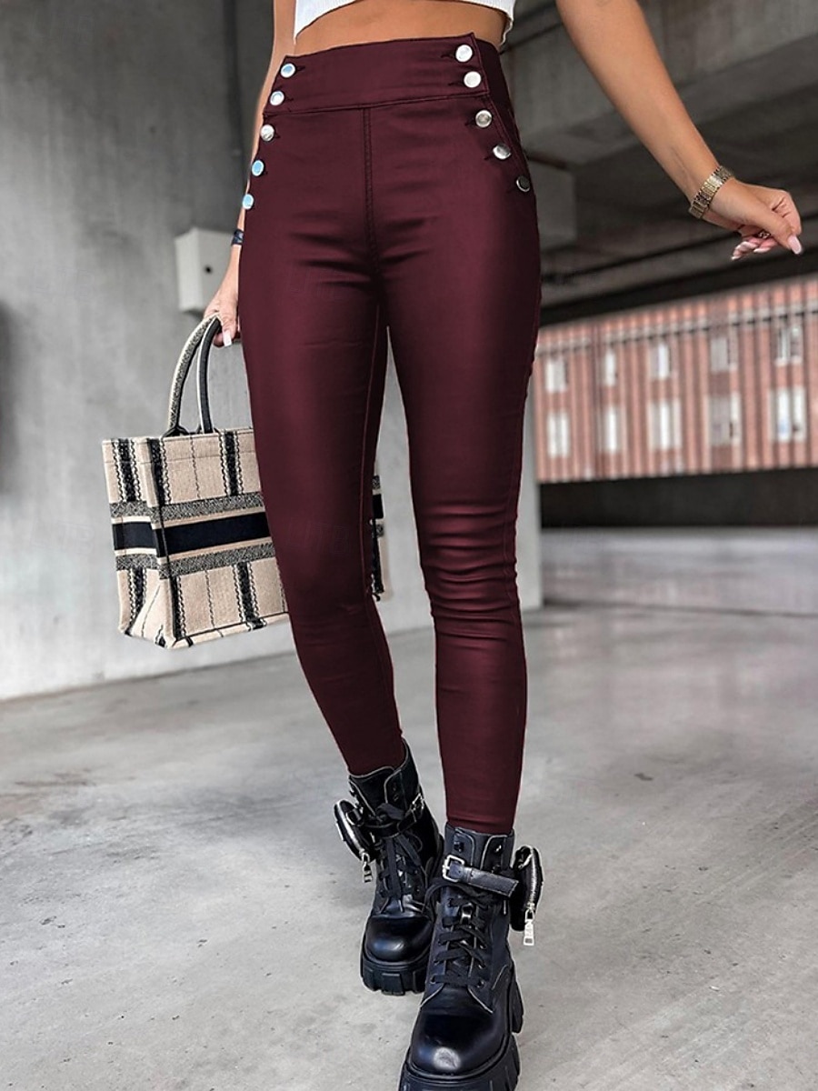 Per donna Pantaloni di pelle Leggings Moda Streetwear Lunghezza intera Vita Alta Semplice Comodo Morbido Confortevole Micro-elastico All'aperto Streetwear Vinaccia Nero Cachi Estate Primavera Aderente del 2025 a $29.99 –P4