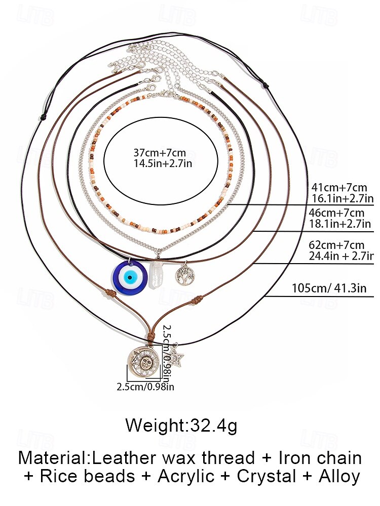 Женский комплект из многослойных ожерелий в стиле бохо – многослойные подвески от сглаза, солнца и звезд с чокером из бисера, для духовного образа, праздников и повседневной носки 2025 - $11.99 –P3