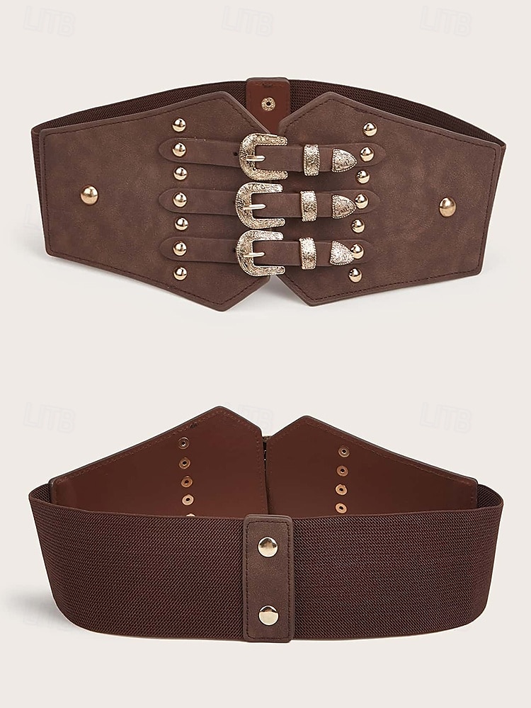 Ceinture large élastique pour femme avec triple boucle vintage – Corset gothique en similicuir pour robes et costumes de 2025 ? $14.99 –P7