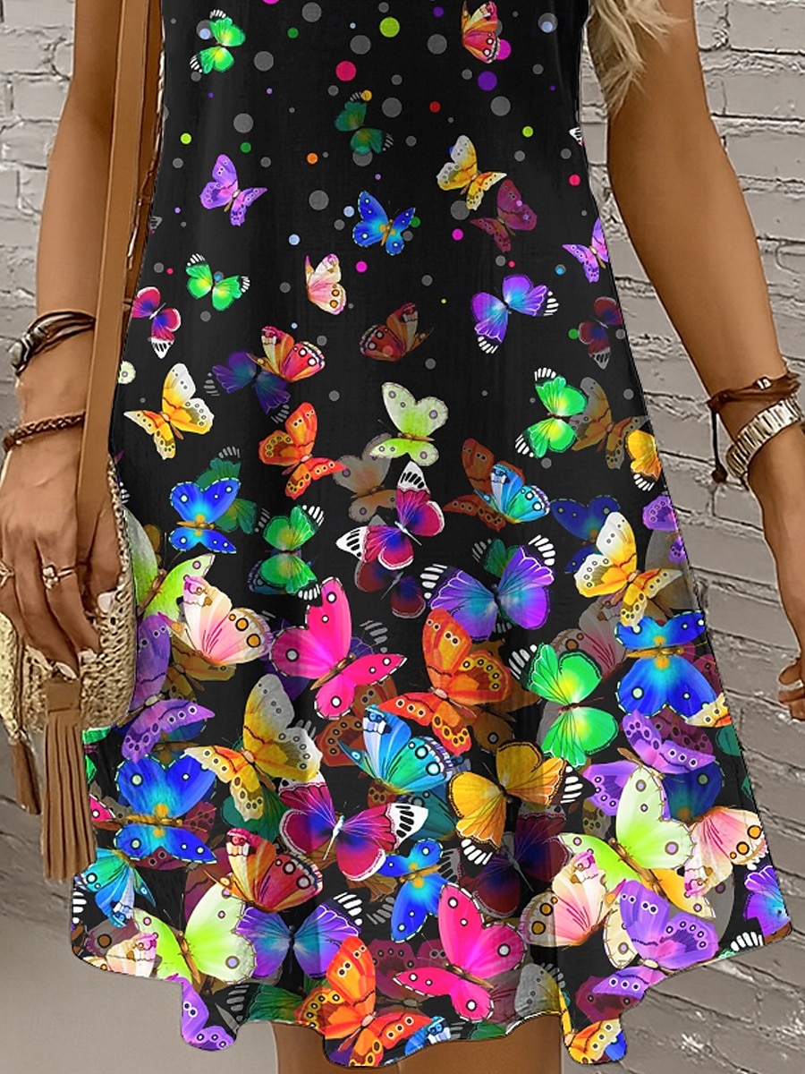 Pentru femei Rochie Mini Rochie casual Rochie de Vară Rochie A line Rochie cu umeri Vacanță Casual Concediu Plajă Fit regulat Ombre Grafic Fluture Fără manșon Stil Nautic Scoateți gâtul Colourful 2025 - $21.99 –P3