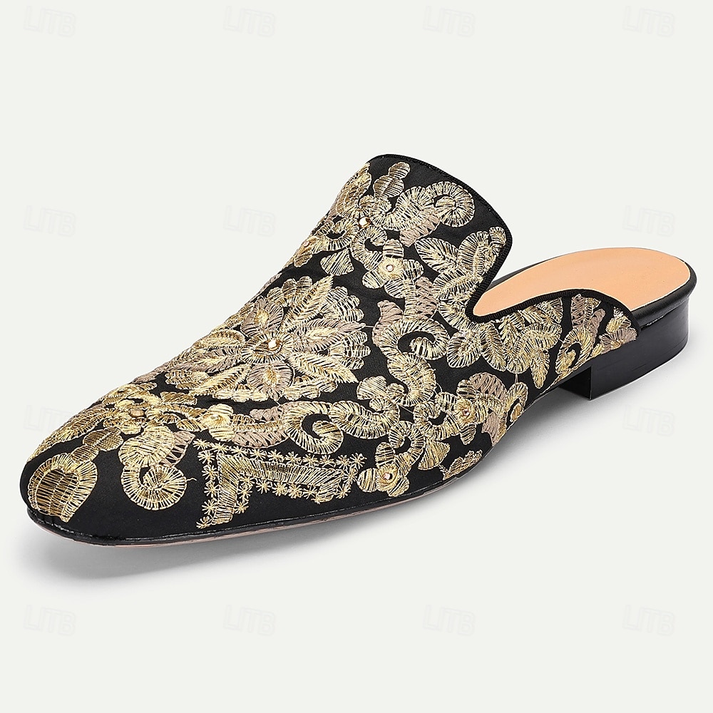 Black Embroidered Slip-On Men’s Mules Black Embroidered Slip On Cosy Mules | Boohoo main image 3