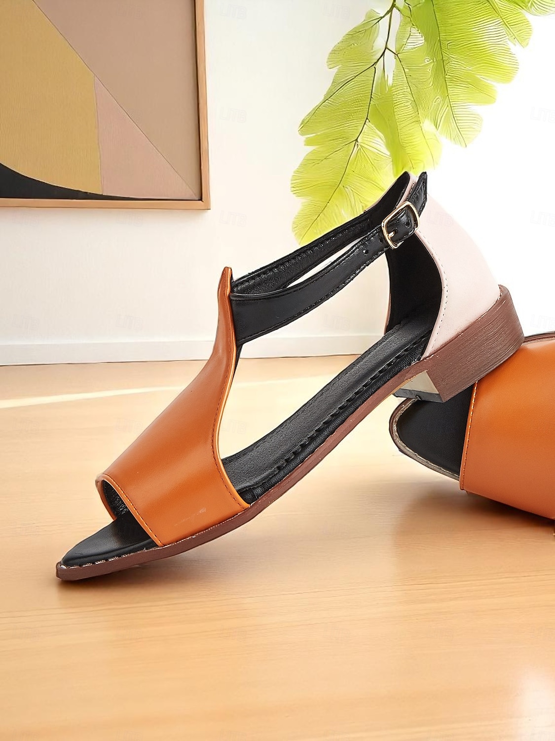 orange/svarta sandaler med öppen tå för kvinnor – retro platta slingbacks för sommarpromenader, helgmarknader och stadsträdgårdar 2025 - $34.99 –P2