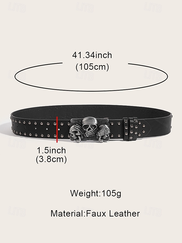 Men's Skull Studded Leather Belt with Skeleton and Crossbones Design, Vintage Gothic Style for Halloween Parties, Punk Fashion and Casual Wear 2026 - $11.99 –P8
