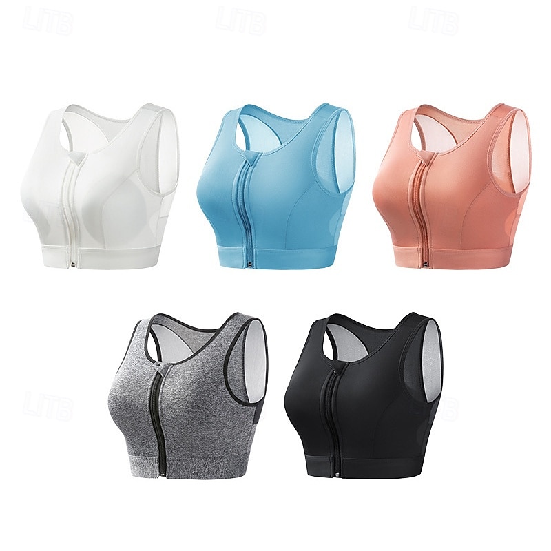 Mujer Sujetador de yoga Sujetador de pilates Sujetadores de Deporte Sujetador superior Relleno Sin costura Antivibración Cremallera Inalámbrico Color sólido/liso Deporte Ropa de Deporte Negro Blanco 2025 - $11.49 –P2