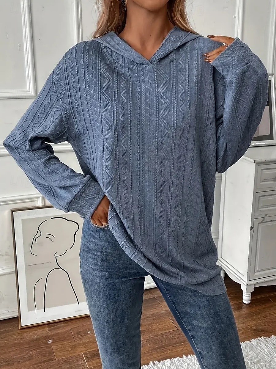 Mulheres Pulôver Moletom Com Capuz Tecido Casual Manga Longa Com Capuz Tops regulares Rua Dia a Dia Preto Azul Verde Café Outono Inverno de 2025 por $22.99 –P5