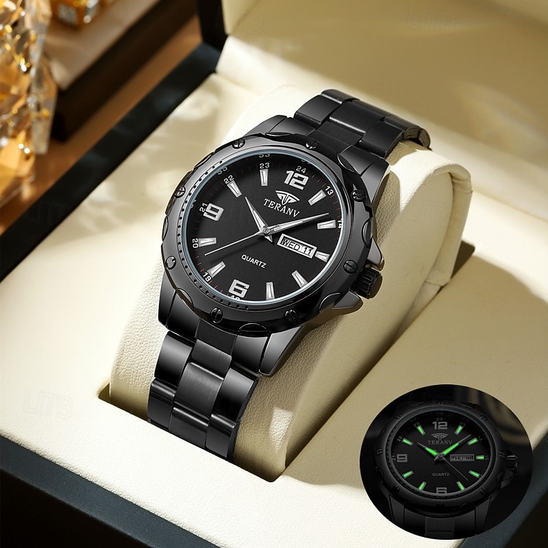 Ceas elegant pentru bărbați, cu brățară din oțel inoxidabil, cu cuarț, rezistență la apă IPX7, afișaj luminos pentru dată și zi, la modă și modern, casual, versatil, sportiv, ceas de mână bărbătesc 2025 - $15.99 –P1