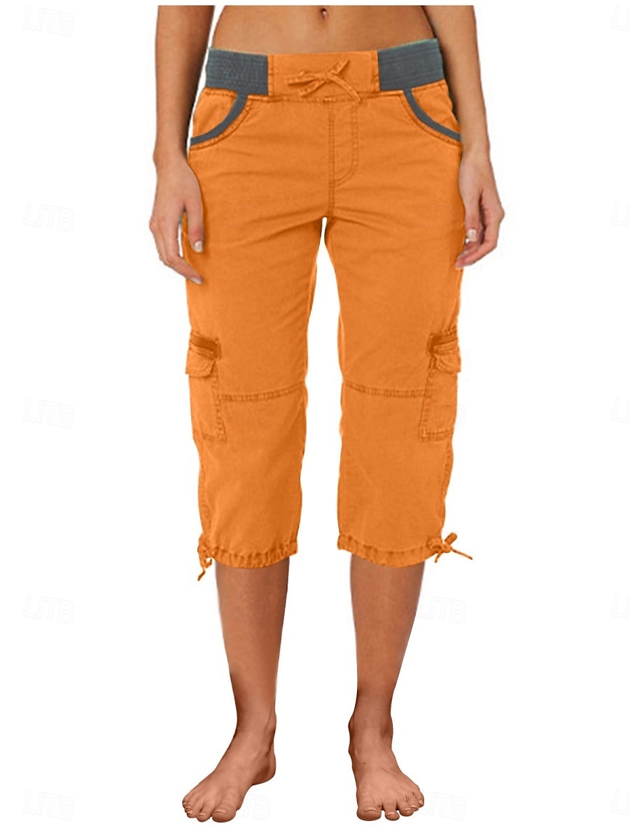 Dam Militärbyxor Semester Mode Streetwear Vadlängd Hög midja Slät Ficka Bekväm Mjuk Microelastisk Utomhus Gata Gul-Brun Svart Vit Orange Sommar Normal 2025 - $29.99 –P8