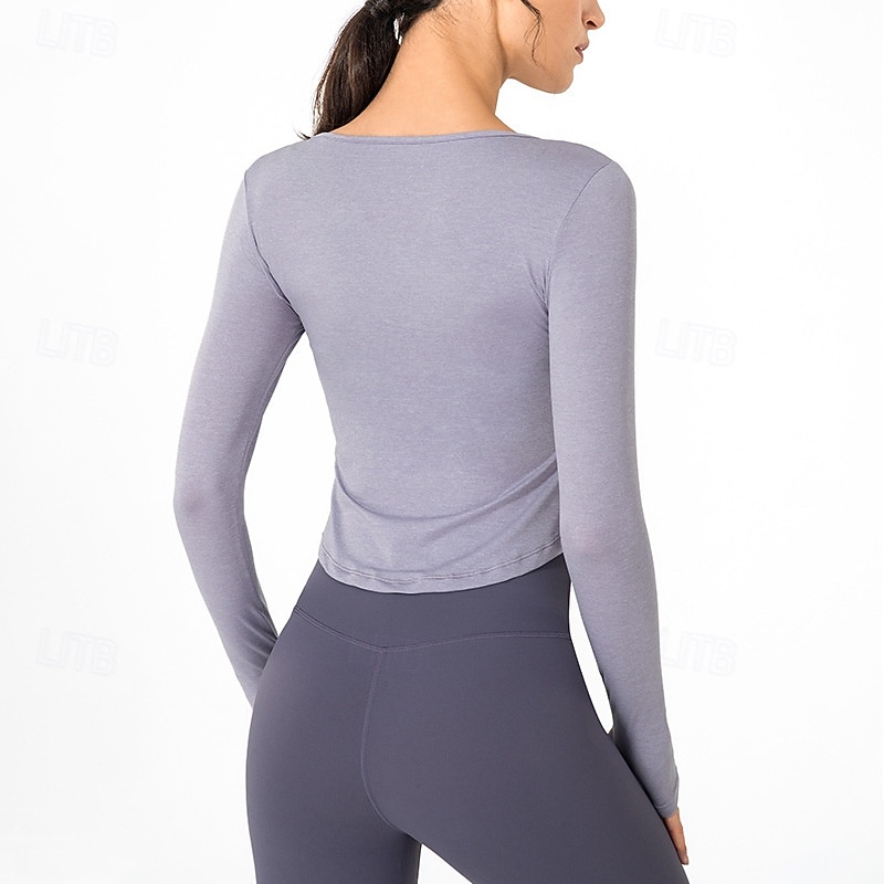 Women's Sports shirts V-neckline Skin Friendly Softness Breathable Wrinkles Long Sleeve Sports Solid Color Top For Pilates Zumba Running Activewear 2025 - $13.99 –P9