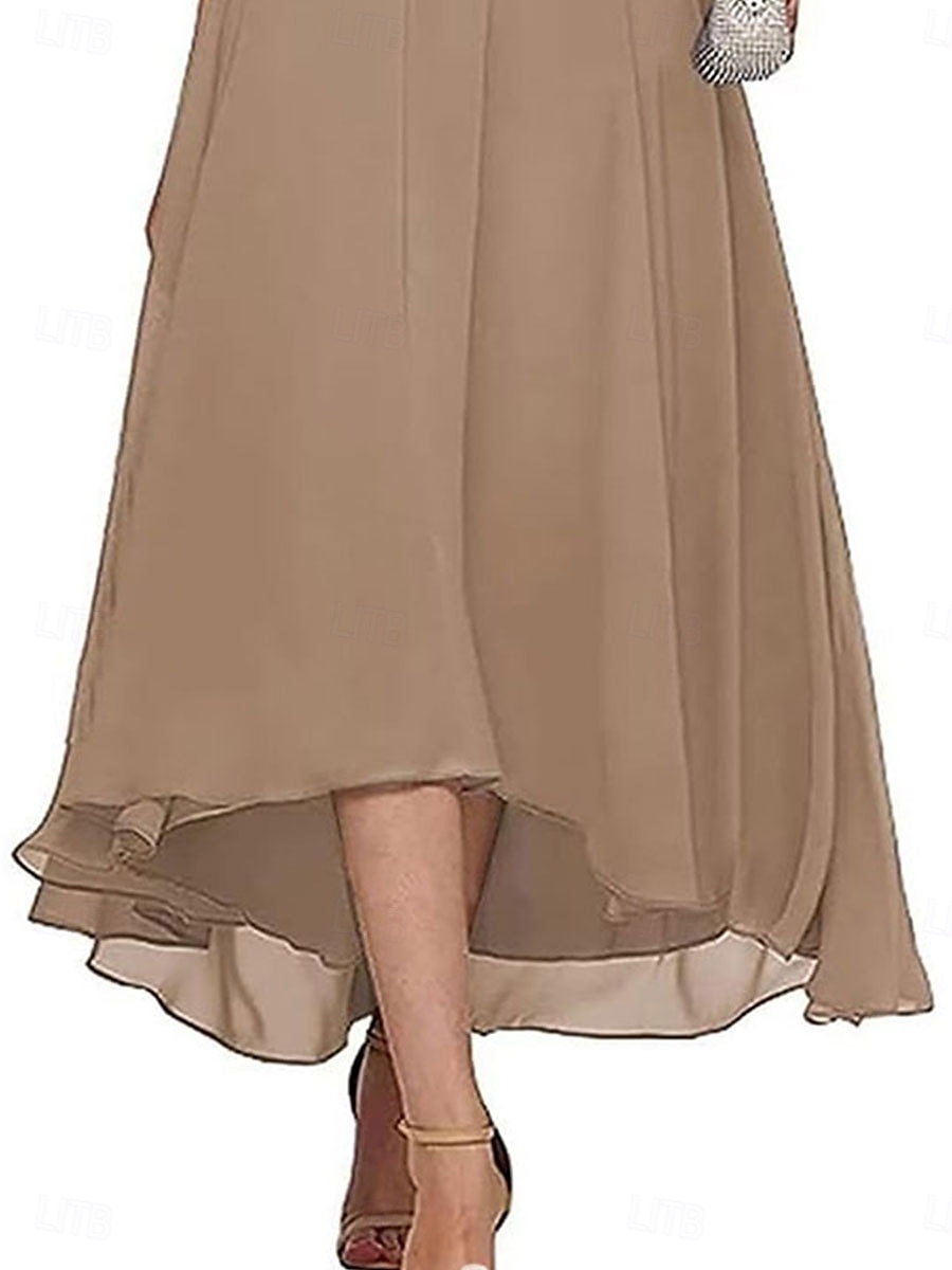 A-Line Mother of the Bride Dress Elegant Crew Neck Floor Length Chiffon Half Sleeve with Solid Color 2025 2025 - $119.99 –P2