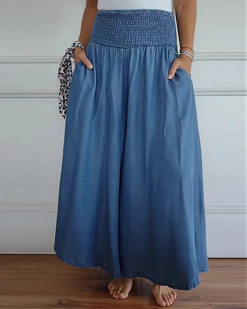 Per donna Gamba larga Pantaloni Eleganti Streetwear Casual Lunghezza intera Naturale Semplice Tasca Elastico in vita Comodo All'aperto Confortevole All'aperto Abbigliamento quotidiano Nero grigio Blu del 2025 a $16.99 –P3