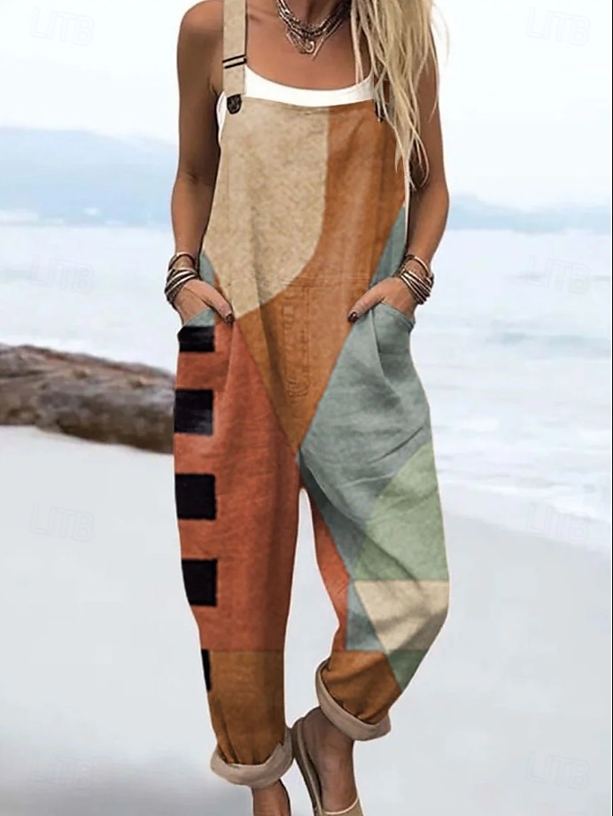 Femmes Combinaison Actif Graphique Sans manches Patchwork Cordon de serrage Vacances Rue Coupe Ample Marron clair Bleu Orange Été de 2025 ? $14.99 –P3