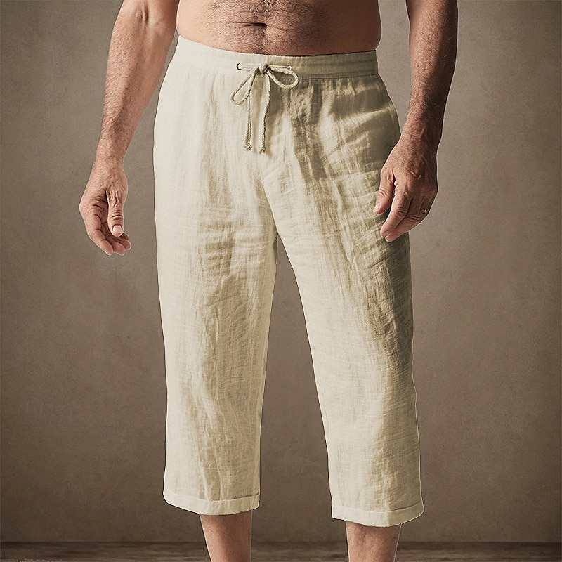 Homens Calças Capri Shorts de linho Shorts de verão Shorts de praia Bolsos Cintura elástica Com Cordão Tecido Conforto Respirável Comprimento da panturrilha Férias Feriado Praia Havaiana Boho Preto de 2025 por $16.49 –P6