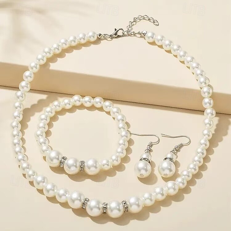 Svatební šperky sady 1 sada perla zirkon prsteny náušnice náhrdelník náramky dámské elegantní stylové sladké šperky sada pro svatbu zvláštní příležitosti denní 2025 - $24.99 –P1