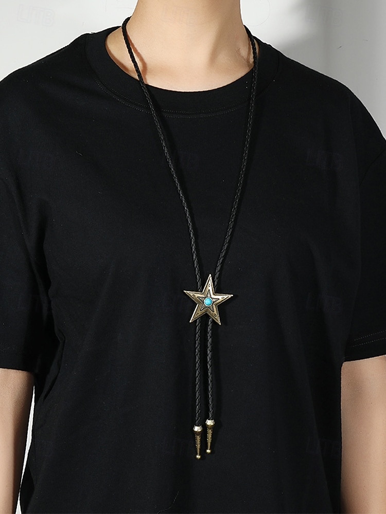 Cravate bolo western star pour homme avec centre turquoise, métal bronze antique ou argent, cordon en cuir tressé réglable, cravate vintage cowboy rodéo pour concerts country, mariages et usage quotidien de 2025 ? $9.99 –P3