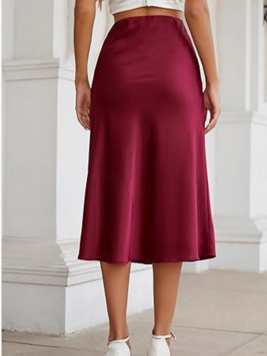Damen Rock Mode Lässig Maxi Hohe Taille Röcke Einfach Mikroelastisch Straße Täglich Schwarz Wein Dunkelgrün Kamel Sommer Satin 2025 - $22.99 –P8