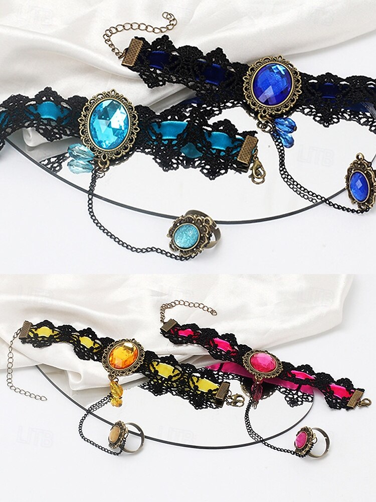 gotisk blonderarmbåndsring satt med rød edelsten, vintage kjedehåndsmykke til halloweenfest, cosplay og antrekk i retrostil 2025 - $7.99 –P4