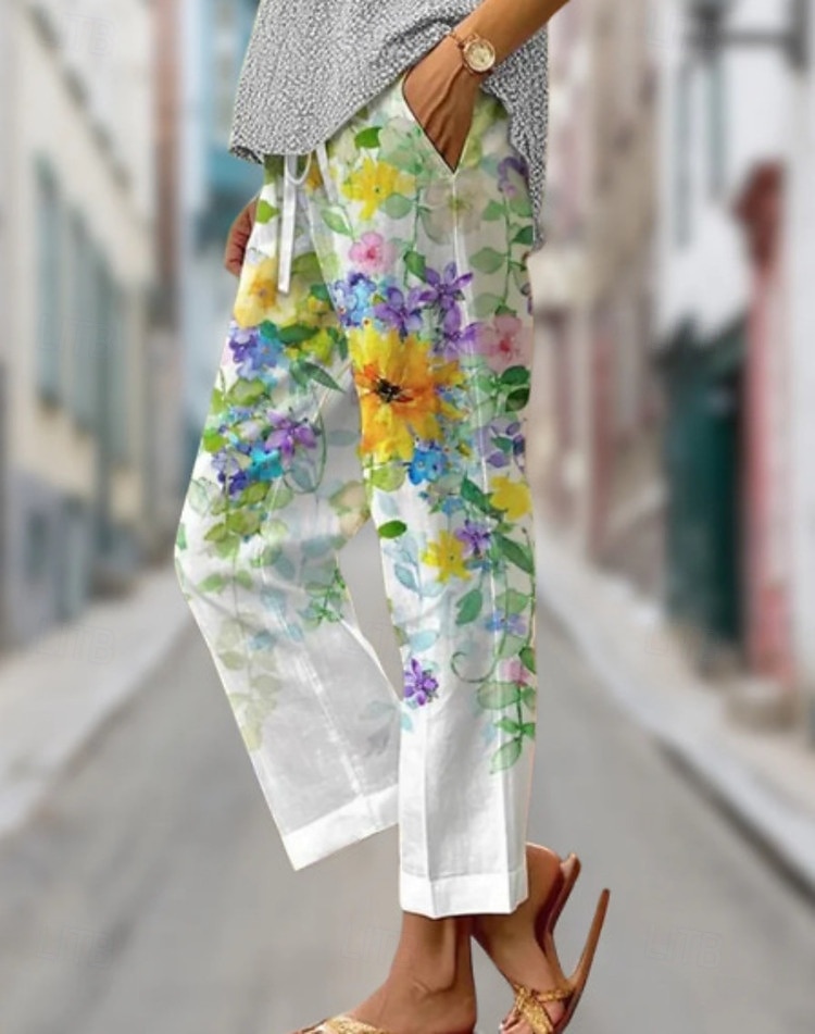 Women's Chinos Vacation Vintage Ethnic Style Ankle-Length High Waist Floral Graphic Stripe Stripe Soft Outdoor Breathable Micro-elastic Outdoor Vacation Casual Violet Pink White Light Green Red Fall 2025 - $32.99 –P2