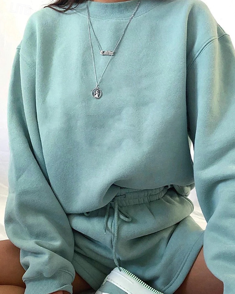 2025年 女性用 トラックスーツ プルオーバースウェットシャツ スウェットショーツ レース ソリッド スーツウェア 秋 Темный хаки ブラック ジム アスレイジャー ランニング 防風 長袖 スポーツ アクティブウェア 伸縮性あり レギュラー  コレクション – $25.99 –P8