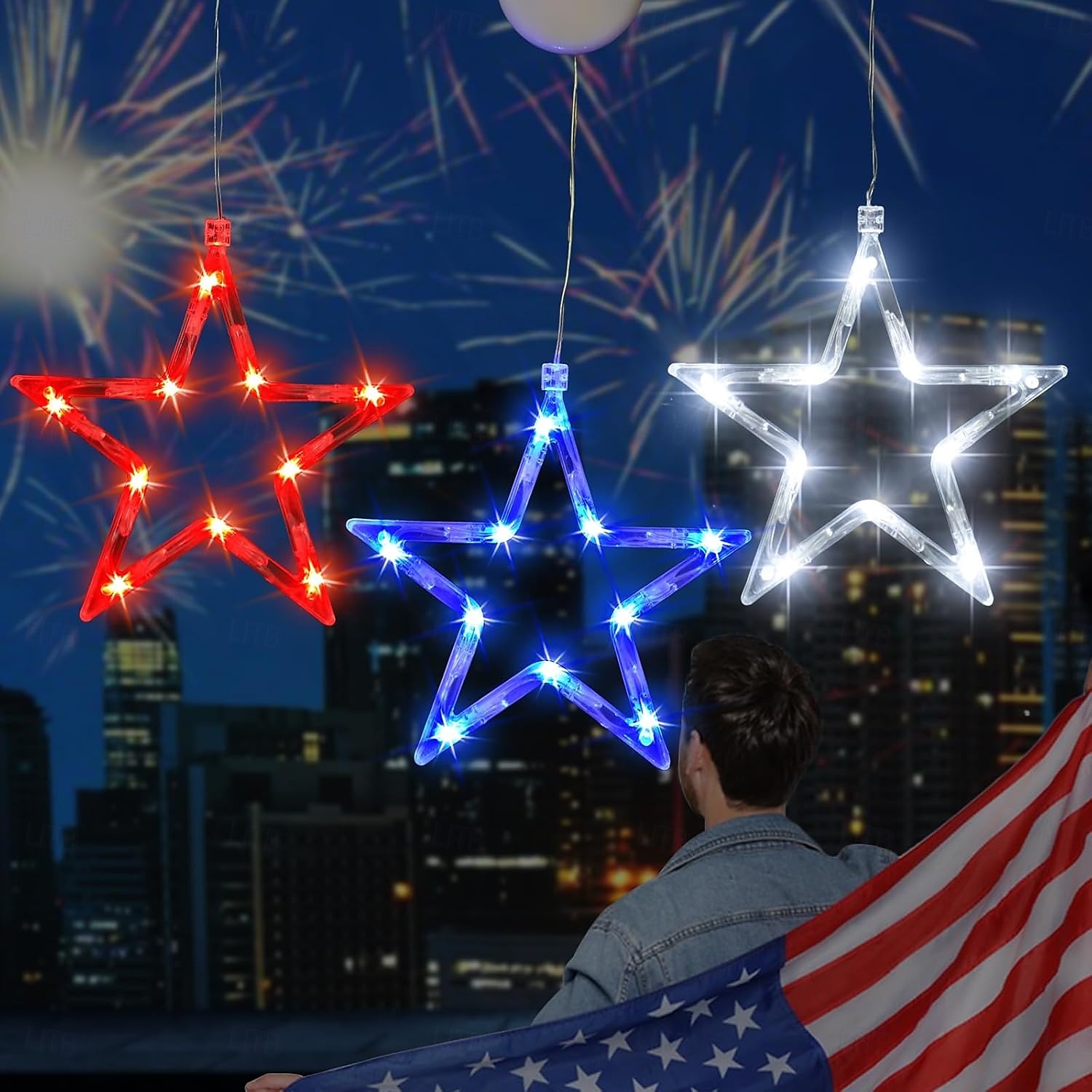 3 Pcs Patriotic Hanging Lights July 4th Independence Day Red, White, Blue Pentagram Suction Cup Window Light AAA Battery Box Party Patriotic Atmosphere Decorative Light American Flag 2025 - $14.99 –P12