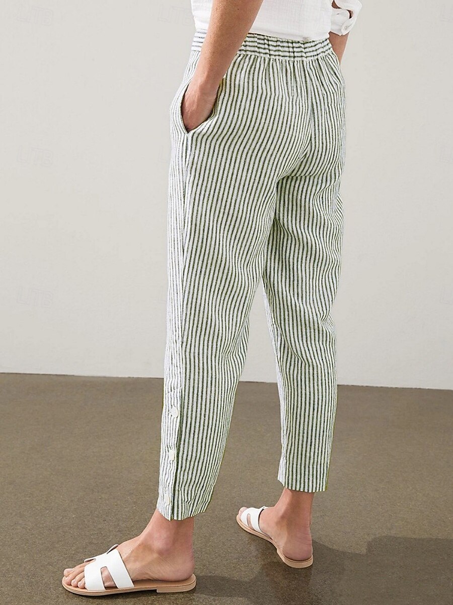 Per donna Chinos Vacanza Casual Lunghezza intera Vita Alta A righe Tasca Fascia Elastica Stampa Comodo Morbido Confortevole Micro-elastico All'aperto Streetwear Esercito verde Nero Rosa Blu Estate del 2025 a $19.99 –P5