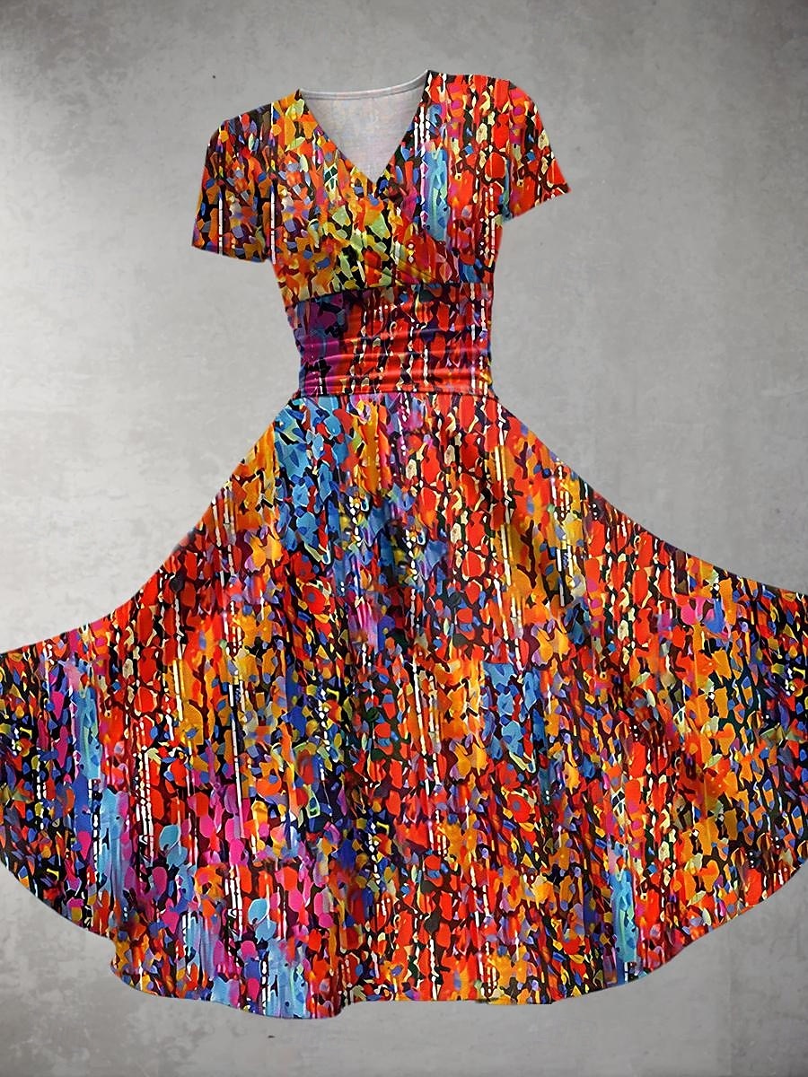 Femmes Robe Midi Robe d'été Robe ajustée et évasée Fête Occasionnel Quotidien Fête Coupe régulière Fleuri Graphique Manche Courte Col en V Bleu Fuchsia Orange Été de 2025 ? $27.99 –P1